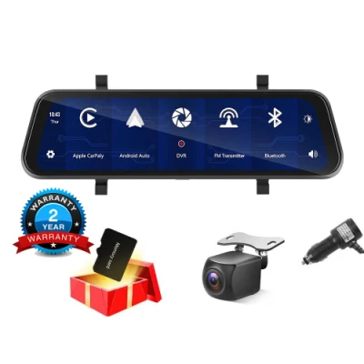 9,66-дюймовый сенсорный экран автомобильного видеорегистратора с двумя объективами, беспроводной Carplay, Android, автоэкран, видеорегистратор, GPS-навигатор с TF-картой 32 ГБ
